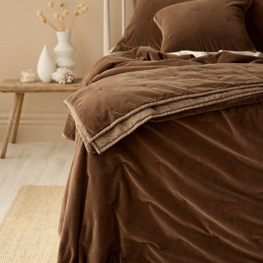 Venus Cotton Velvet Quilted Throw - Cafe