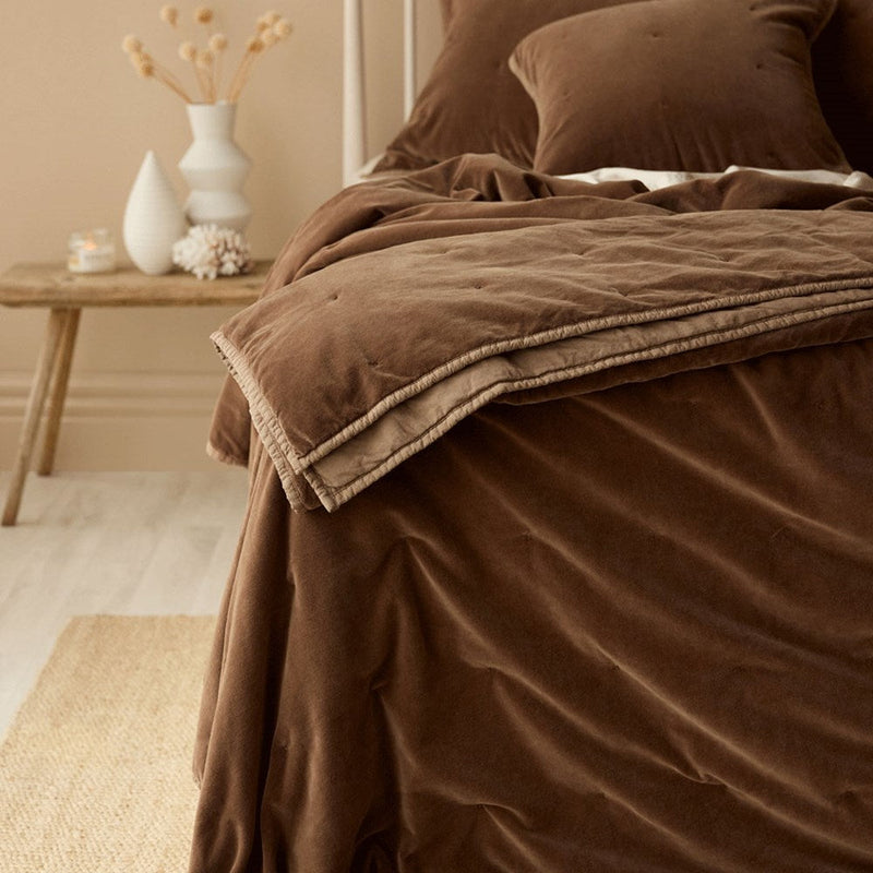Venus Cotton Velvet Quilted Throw - Cafe