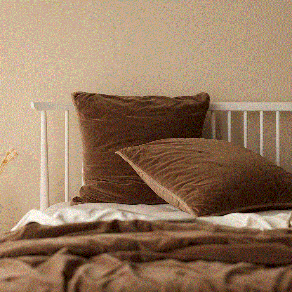 Venus Cotton Velvet Euro Pillowcase - Cafe