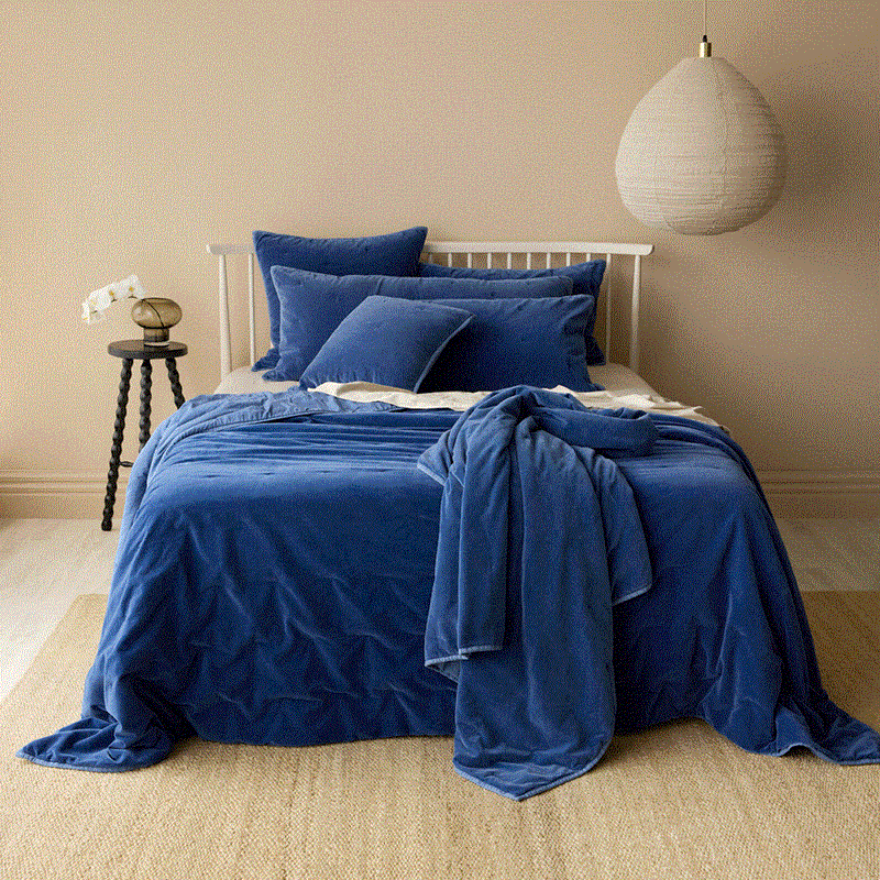 Venus Cotton Velvet  Euro Pillowcase - Denim