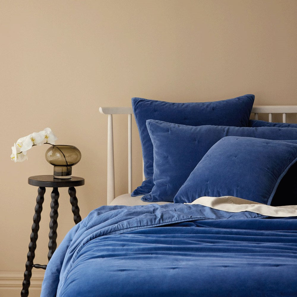 Venus Cotton Velvet Quilted Coverlet - Denim