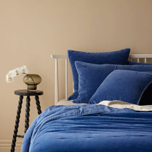 Venus Cotton Velvet Quilted Coverlet - Denim