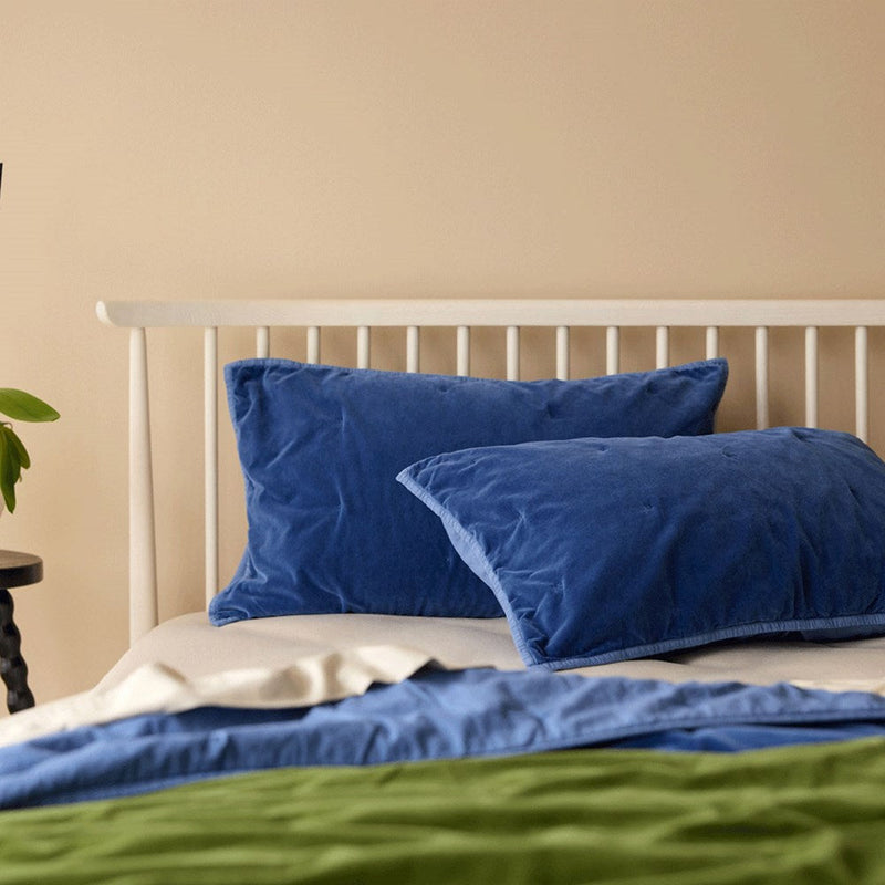 Venus Cotton Velvet Quilted Pillowcase - Denim