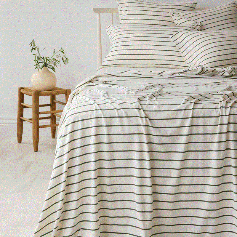 Cotton Jersey Flat Sheet - Avocado Stripe