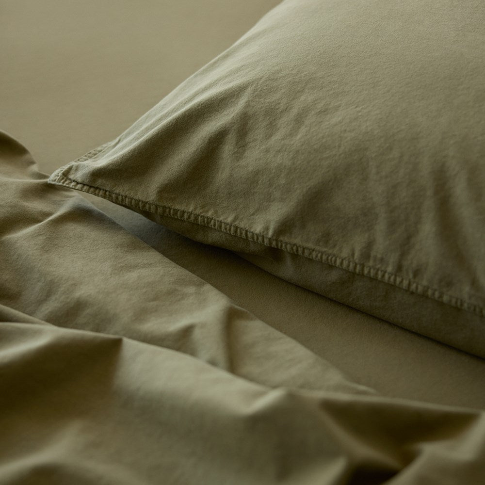 Vintage Look Cotton Duvet Cover - Olive