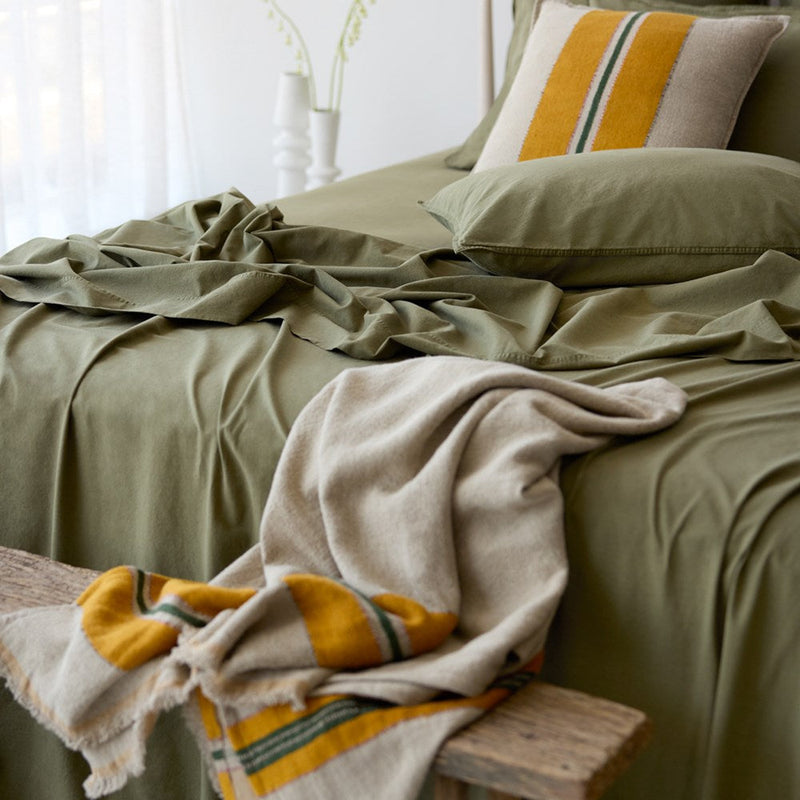 Vintage Look Cotton Flat Sheet - Olive