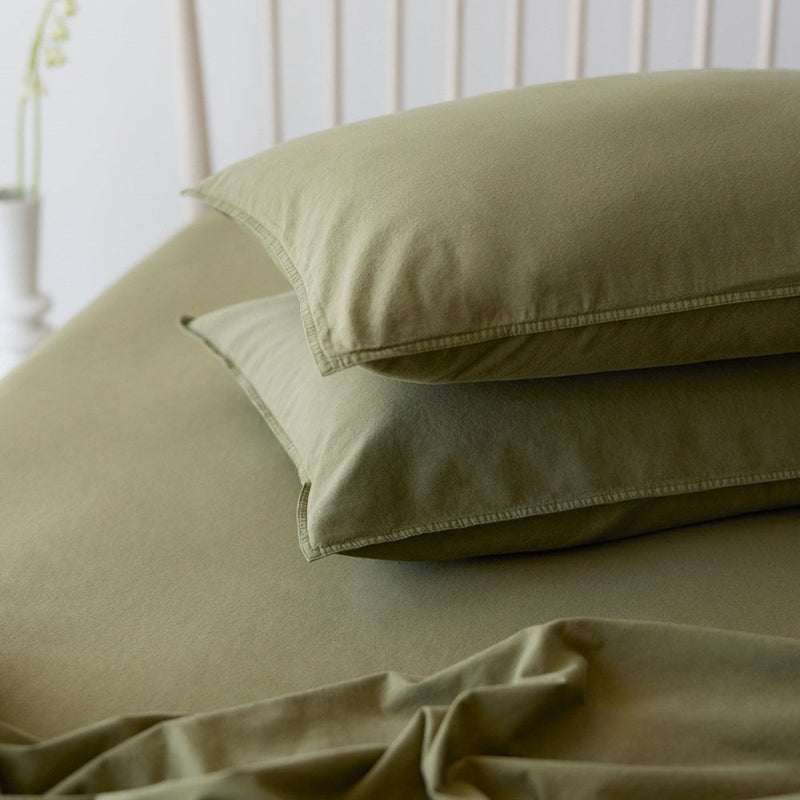 Vintage Look Cotton Pillowcase - Olive
