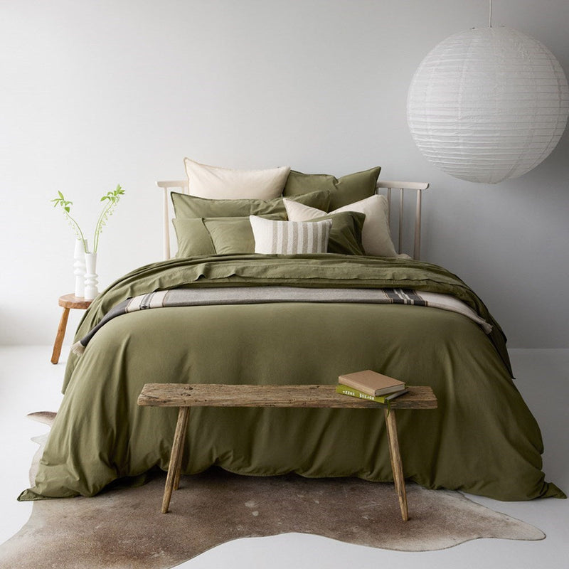 Vintage Look Cotton Duvet Cover - Olive