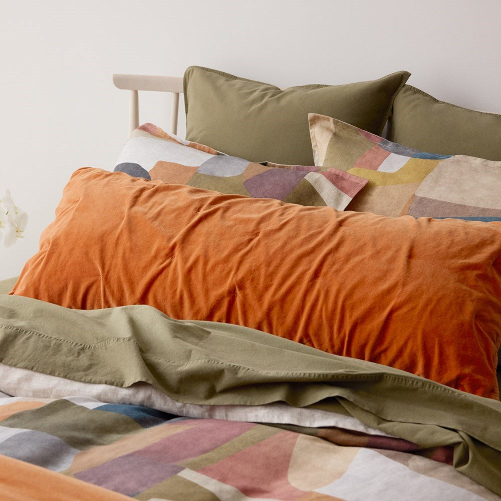 Venus Cotton Velvet Cushion and King - Tangelo